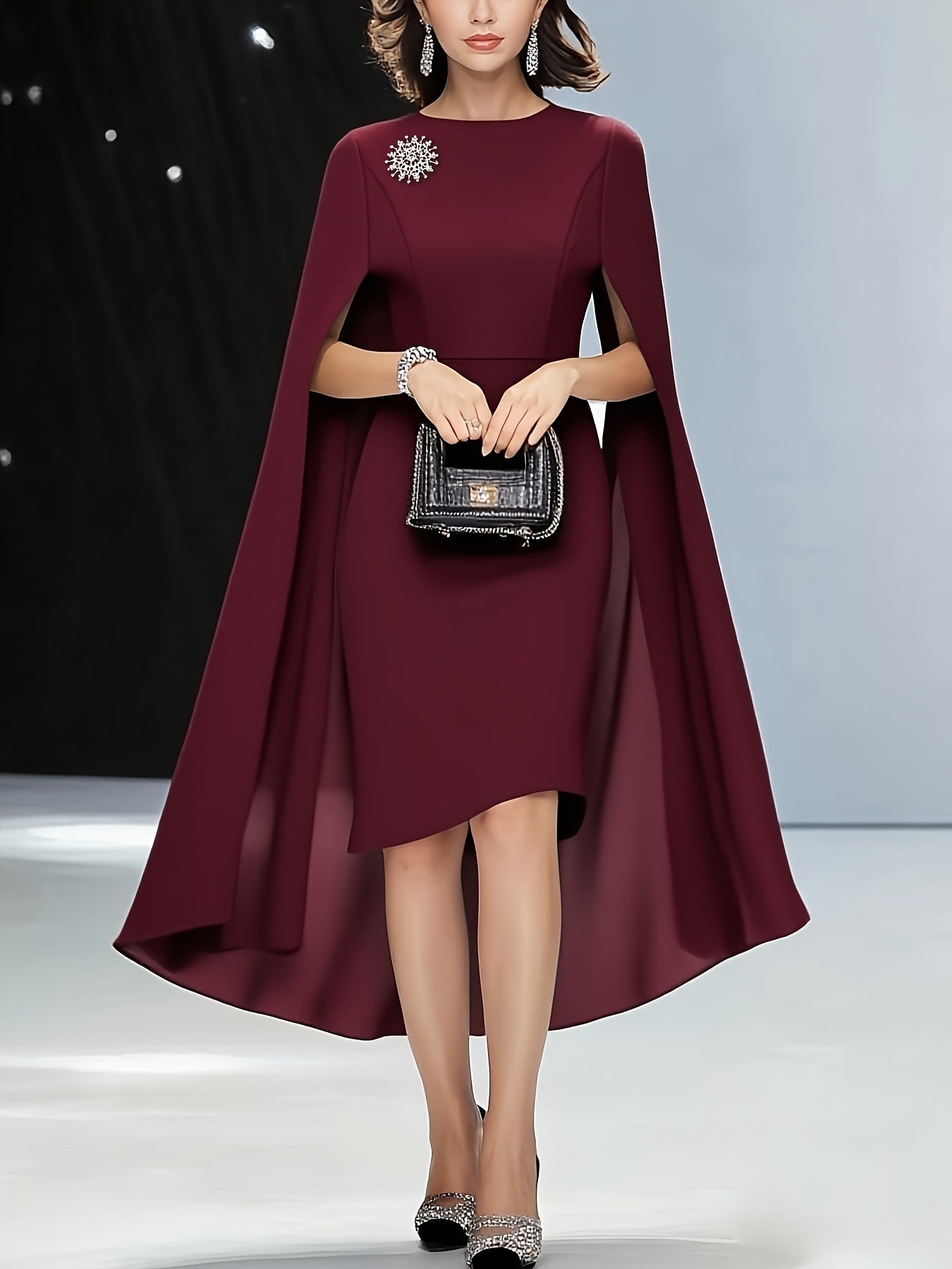 Women'S Elegant Solid Brown Dress with Puff Sleeves & Zipper Back - Round Neck, Flared Hem, All-Season Versatile Formal & Casual Outfits, Chic Office Attire, Comfortable Fabric