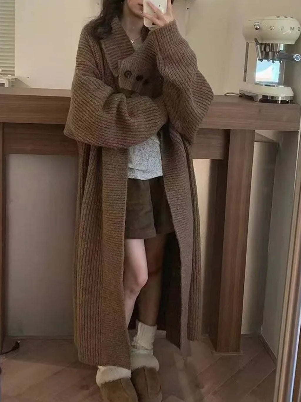 Women's Elegant Long Cardigan Coat - Winter Warm Collar Trench Coat with Button Front, Long Sleeve Button- Jacket for Fall & Winter, Versatile Outerwear (Hand Wash\u002FDry Clean) - Coat Length for Dresses & Blouses