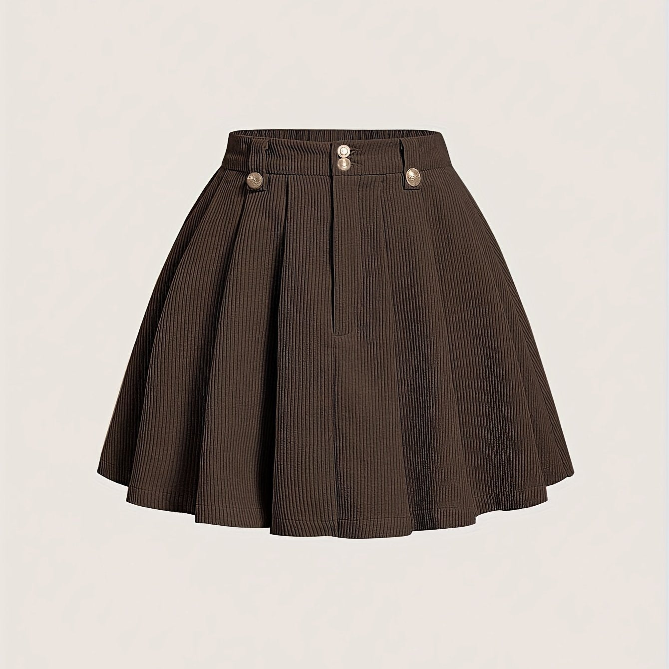 1pc Elegant Pleated Polyester Skirt for Women, Summer Solid Color A-Line Woven Skirt with Button Detail