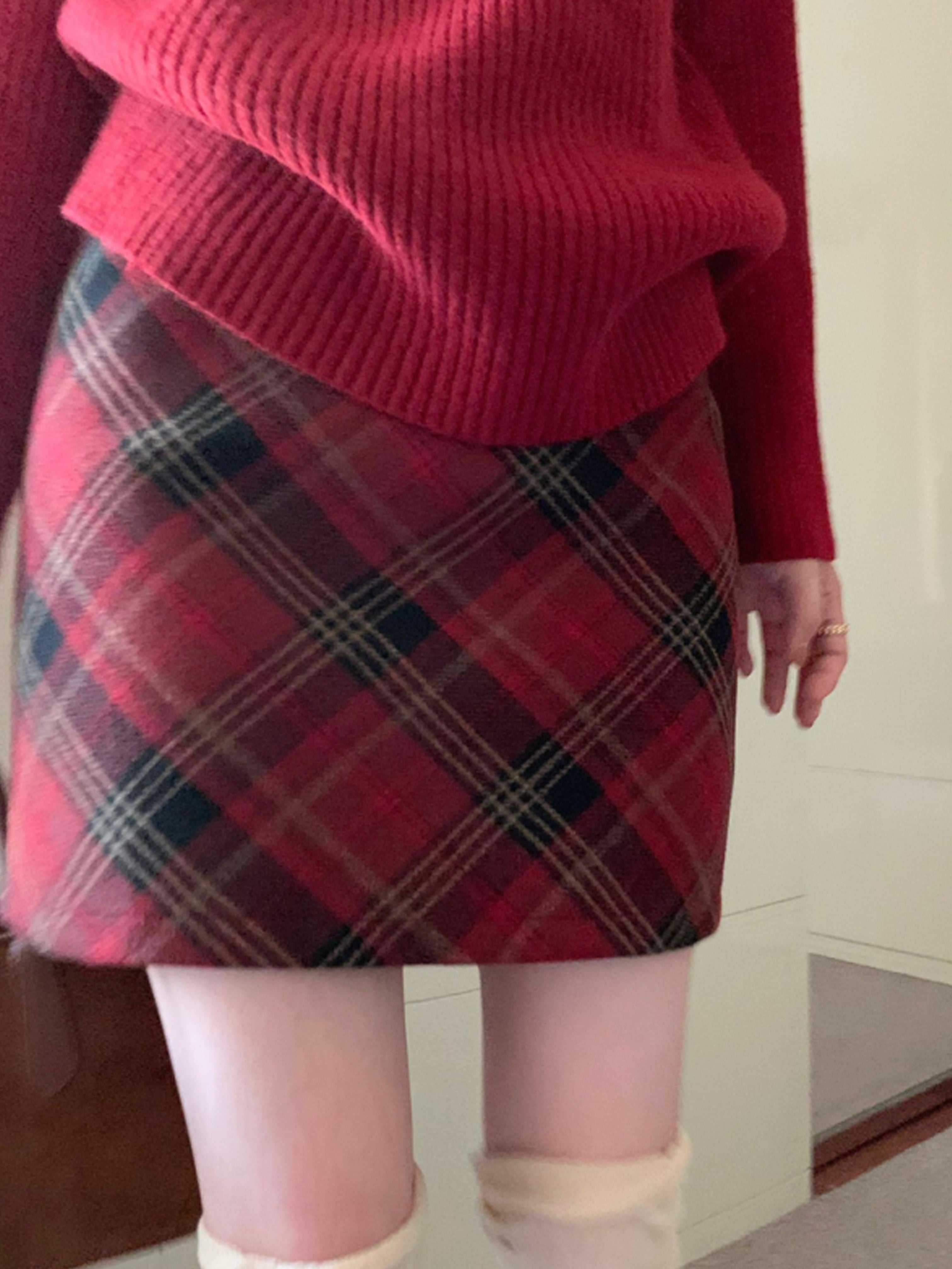 Christmas Vintage High-Waist Plaid A-Line Skirt for Women, 100% Polyester Gingham Pattern, All-Season Elegant Short Skirt