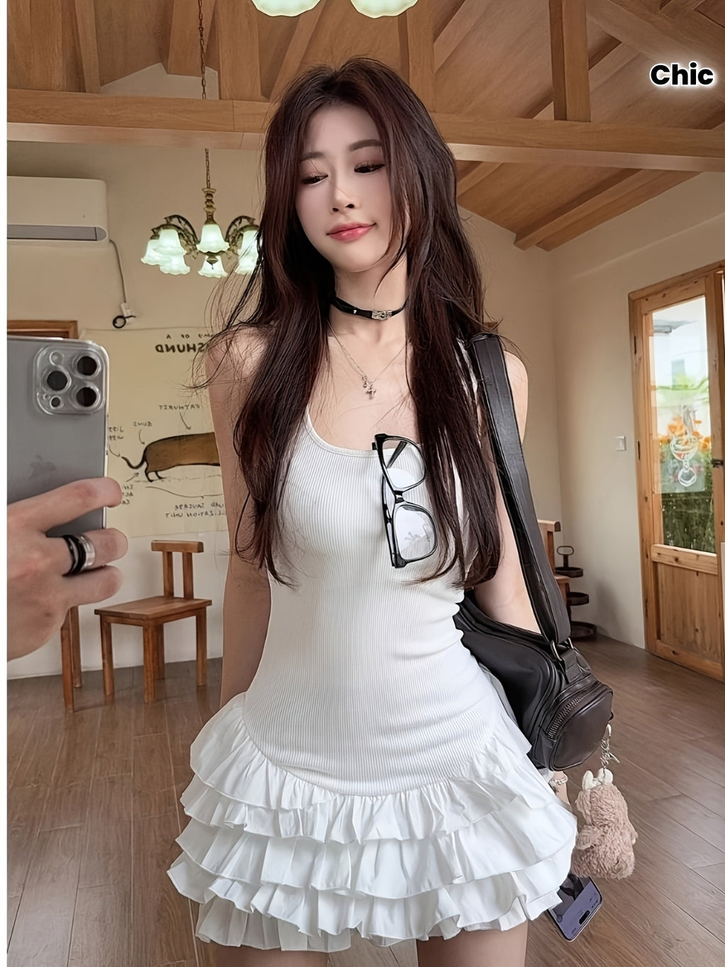 Chic Summer Dress for Women with a Fitted Waist And Sweet And Spicy Style, Featuring a Unique Ruffled Short Skirt with a Five-Layer Design.