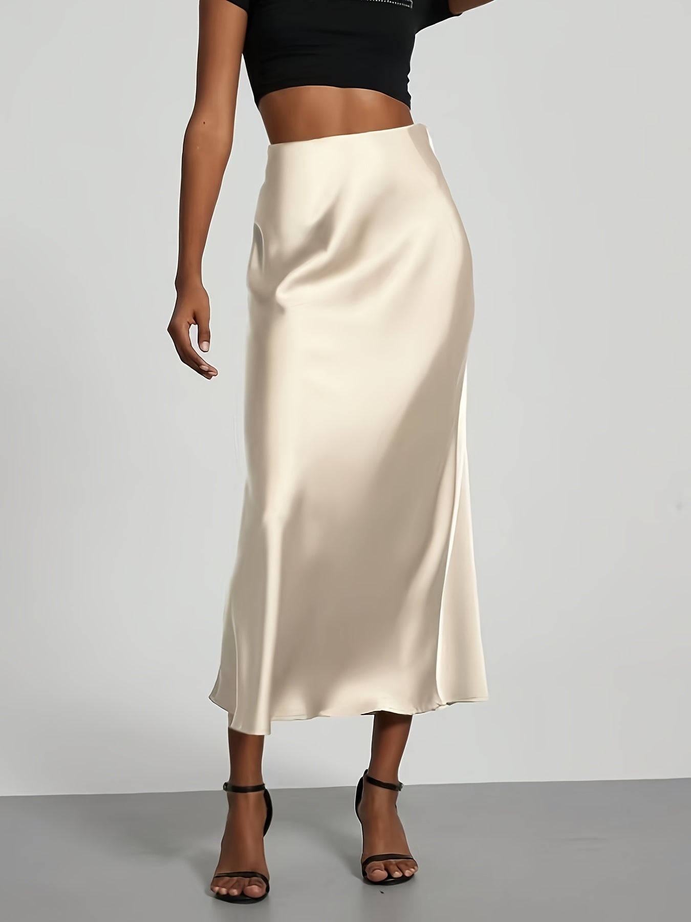 Women's High-Waisted Satin Skirt, Elegant Skirt for Vacation, Party, Birthday, Wedding Guest, Easter, Carnival, Christmas, Valentine's Day, Festive Occasions, Suitable for Outings, Commuting, Gatherings, and Social Events, All-Season Wear, Women's
