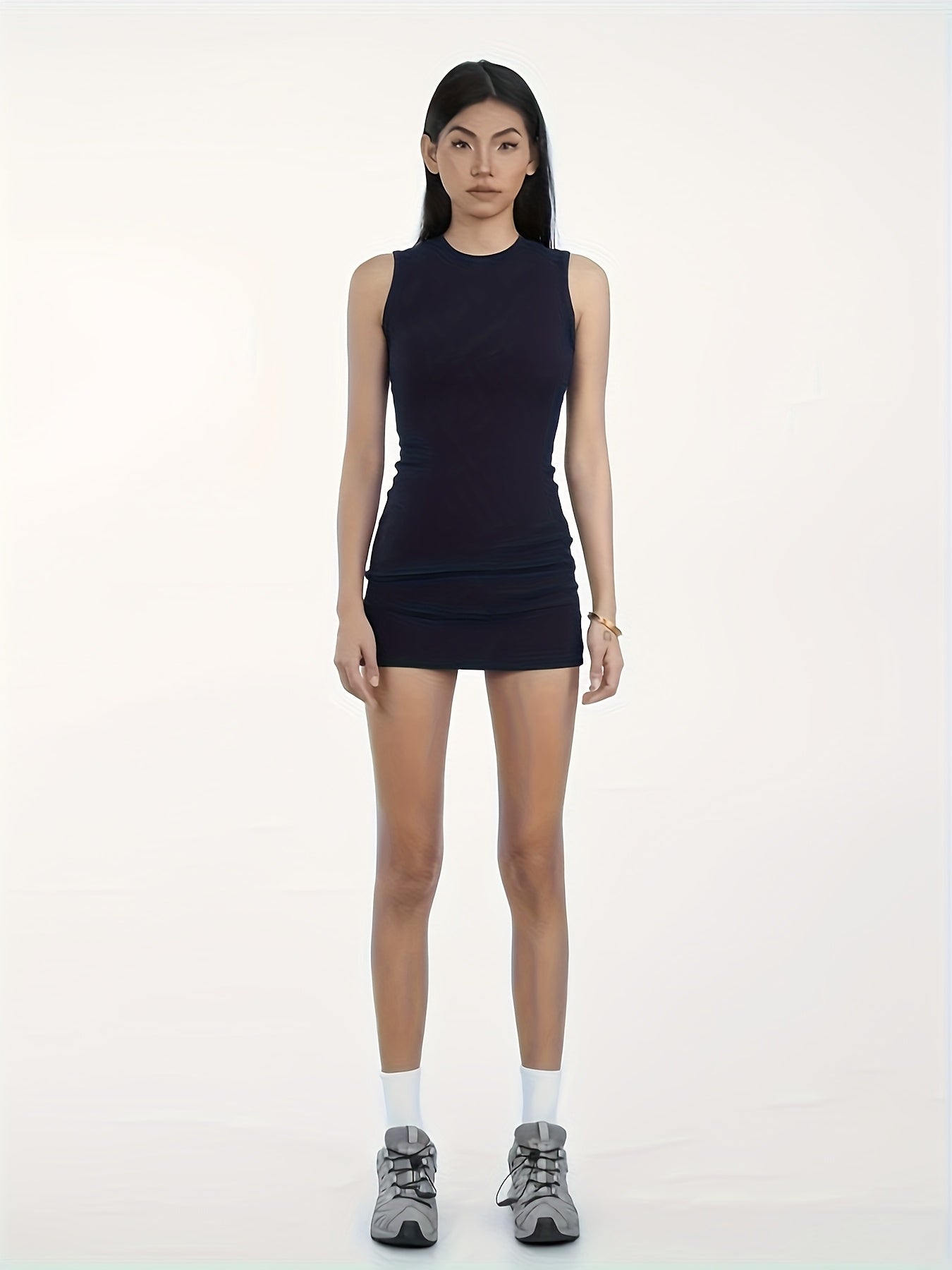 Women's Slim-Fit Round Neck Semi-Sheer Short Sleeve Bodycon Dress - Black Stretchy All-Season Casual to Semi-Formal Outfit, Machine Washable & Versatile Everyday to Party Wear for Women, Modest Outfits for Women, Open Back Dresses for Women