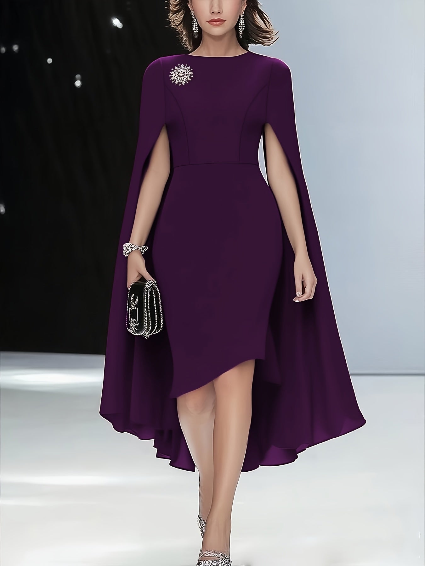 Women'S Elegant Solid Brown Dress with Puff Sleeves & Zipper Back - Round Neck, Flared Hem, All-Season Versatile Formal & Casual Outfits, Chic Office Attire, Comfortable Fabric