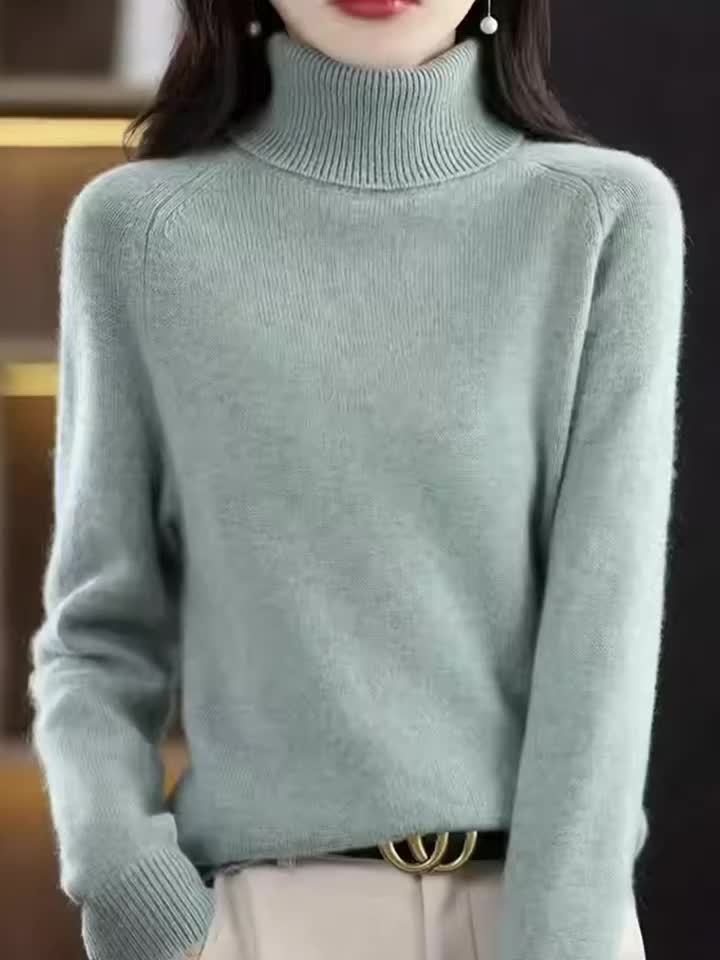 Women's Slim-Fit High Neck Sweater - Elegant Long Raglan Sleeve Turtleneck Pullover, Soft Winter Sweater Coat for Layering, Casual & Formal Wear, Machine Washable H-Line Silhouette (All-Season) in \u002FGrey\u002FBeige\u002FNude