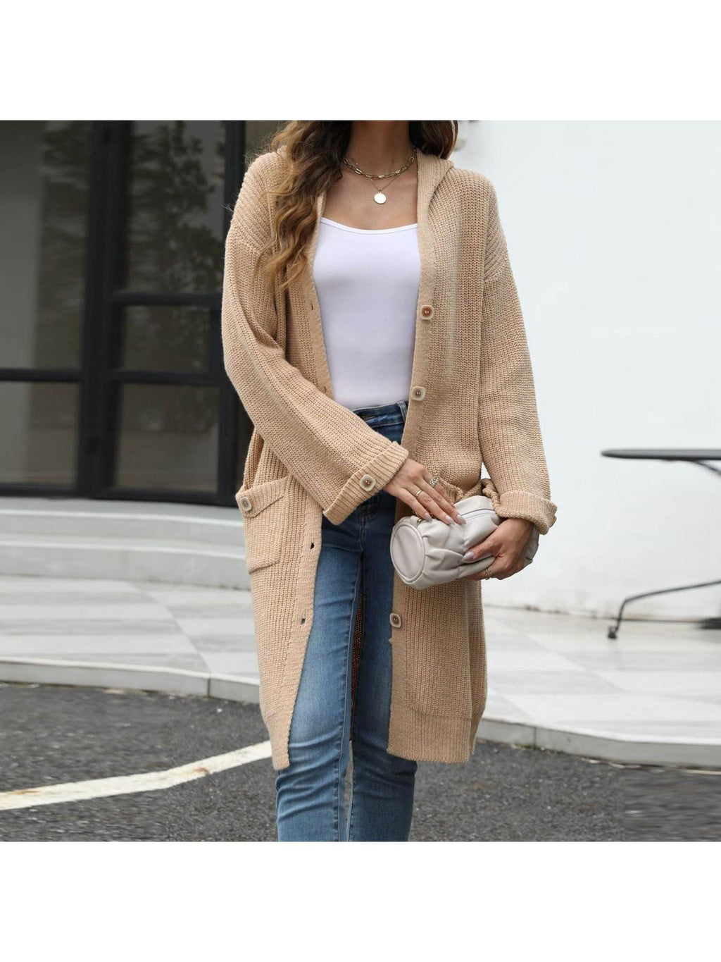 Women's V Neck Cardigan Loose Solid Color Sweater