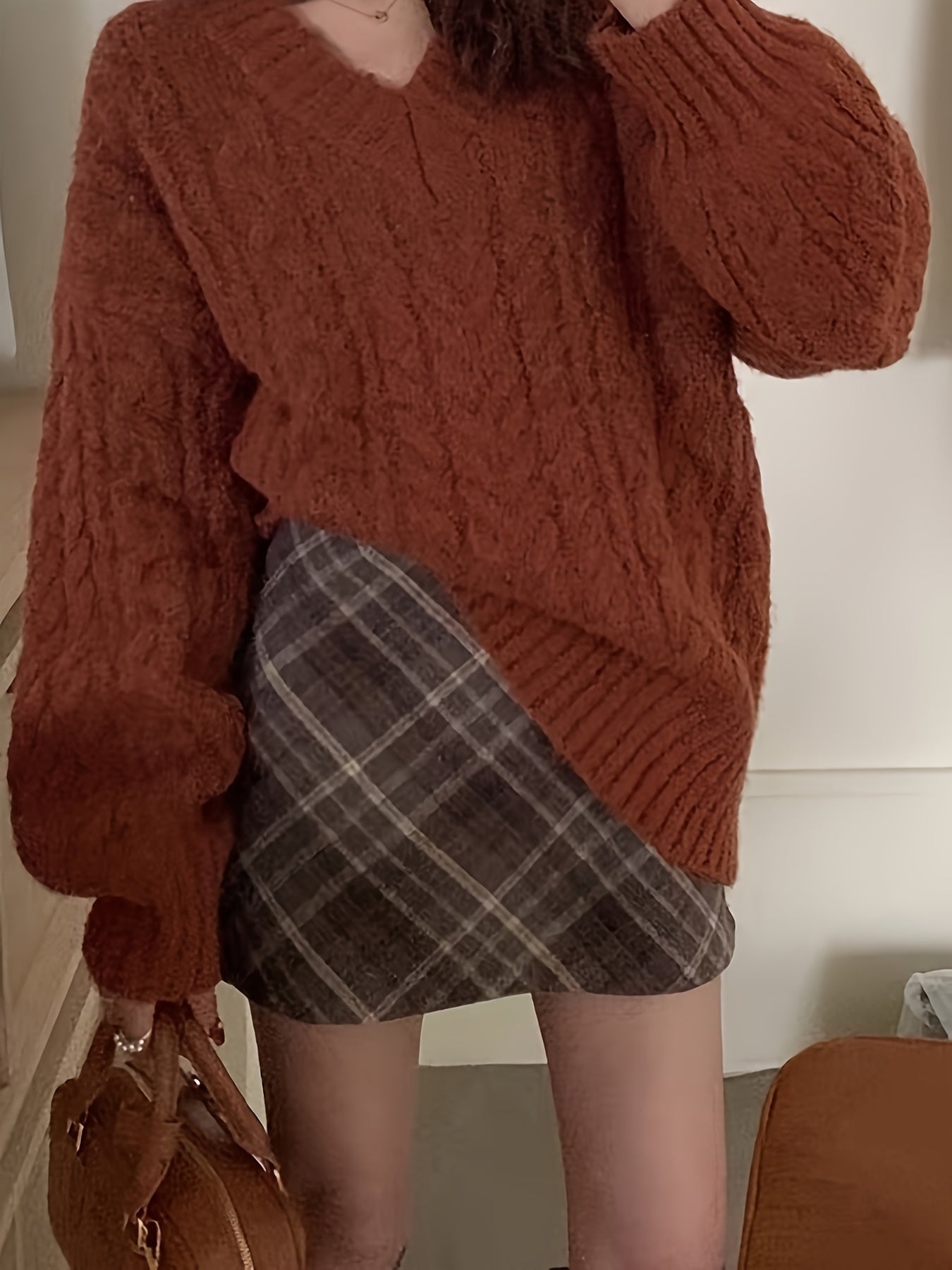 Women'S A-Line Plaid Skirt with Back Zipper - Flared Hem, Short Length, Solid Color, Fall\u002FWinter Collection, Versatile & Stylish Design, Perfect for Casual Attire, Casual Attire Skirt | Aline Skirt | Zipper Detail