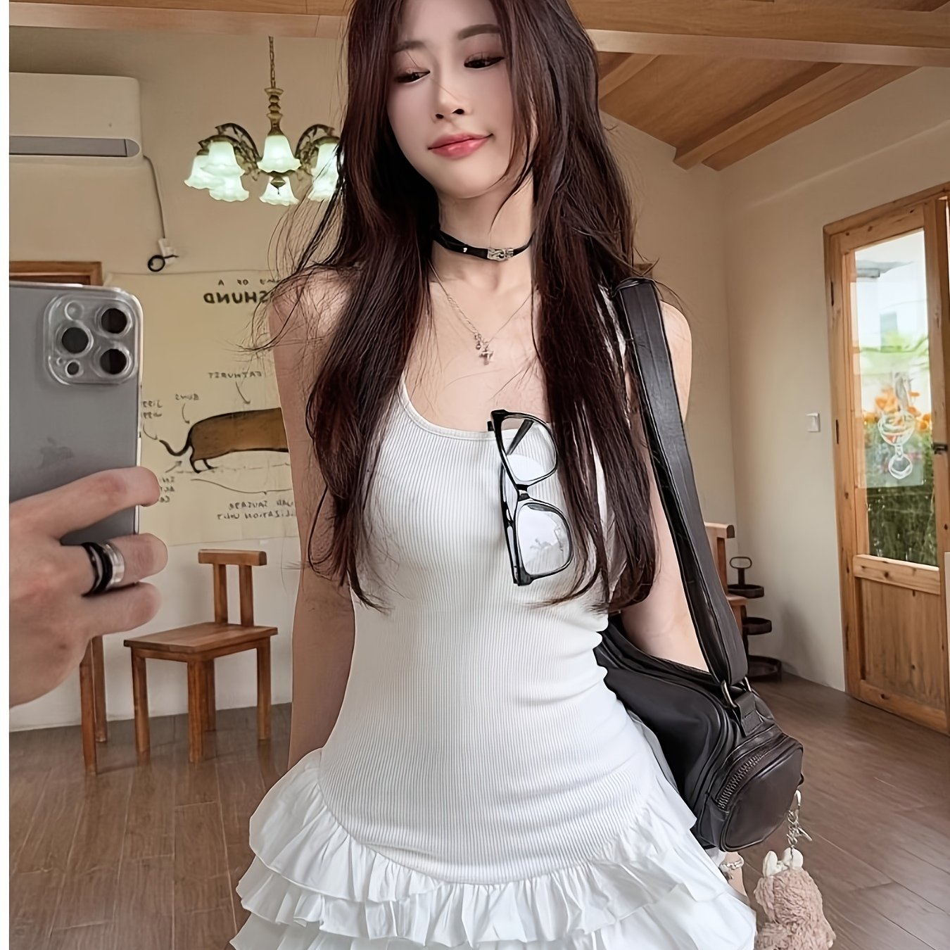 Chic Summer Dress for Women with a Fitted Waist And Sweet And Spicy Style, Featuring a Unique Ruffled Short Skirt with a Five-Layer Design.