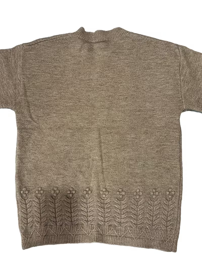 100% WOOL Women'S Elegant Sweater | Soft Long Sleeve Pullover with Round Neck, Neutral Tones, Button Details - Cozy Fall/Winter Sweater for Everyday & Formal Outfits