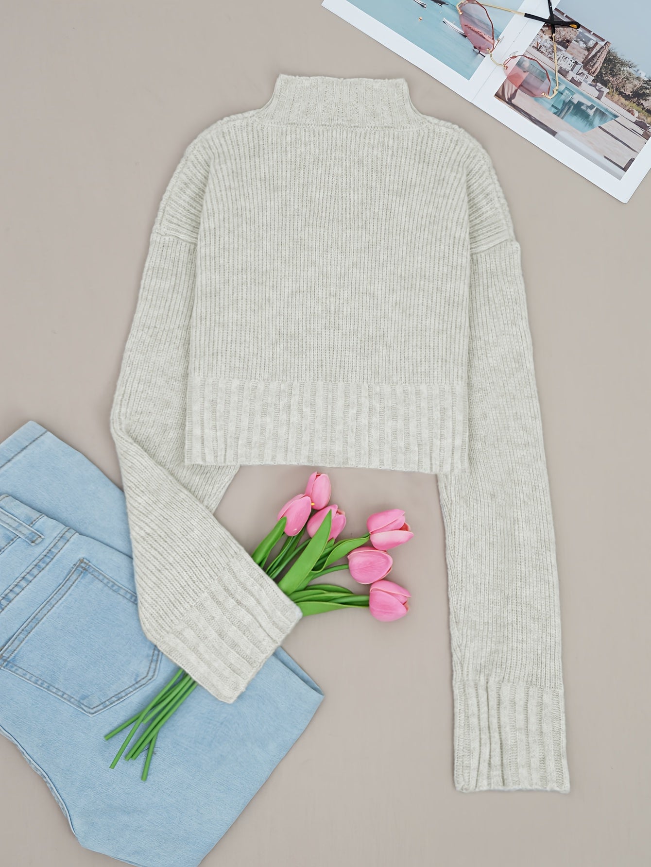 Women'S Elegant Crew Neck Sweater - Soft Long Sleeve Pullover with Ribbed Cuffs, Chic Fall\u002FWinter Sweater for Everyday & Formal Outfits, Ladies Sweaters