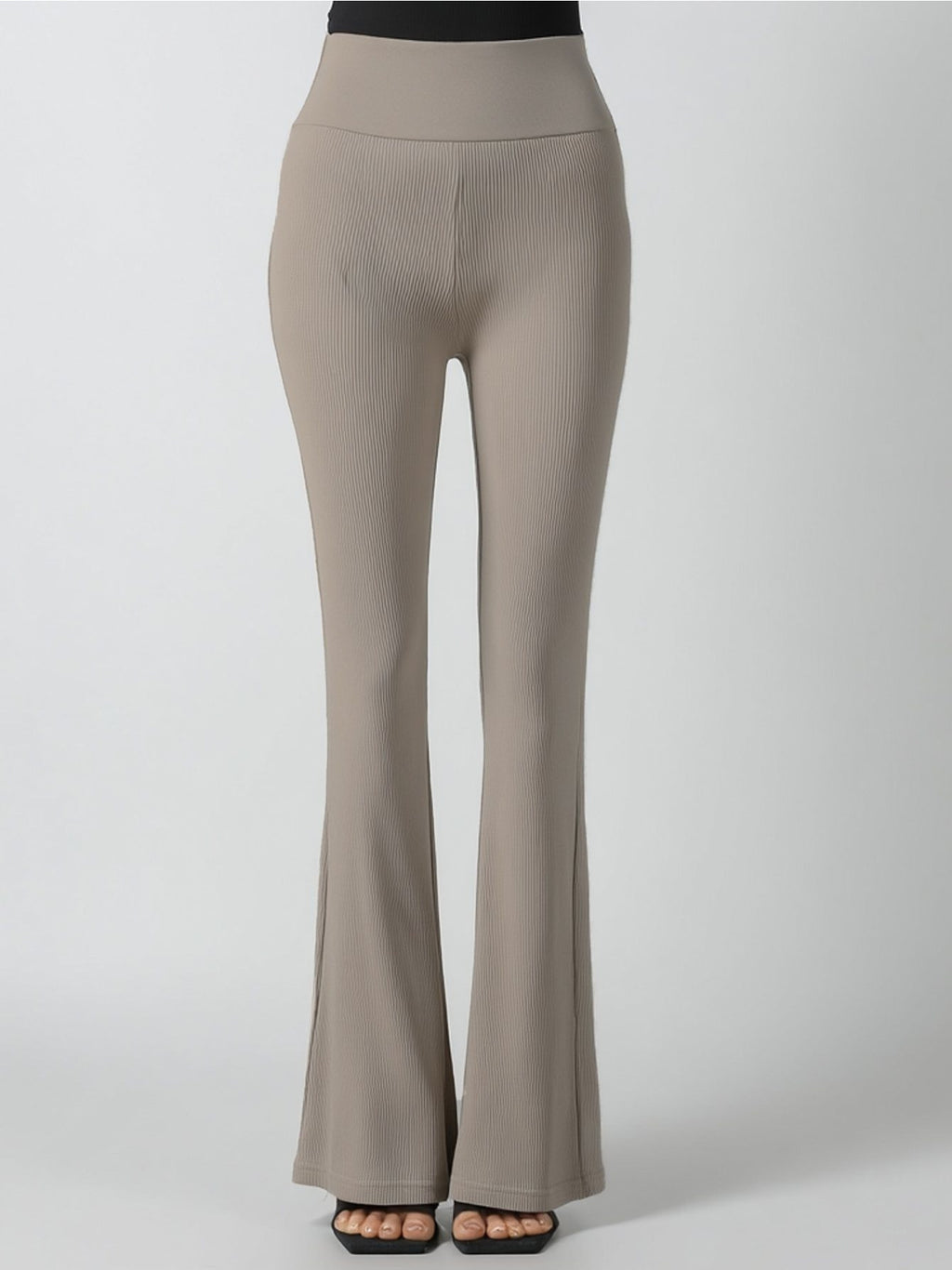 Women's Ribbed Knit High Waist Flare Pants Stretchy Butt-Lifting Slimming Casual Yoga Bell Bottoms