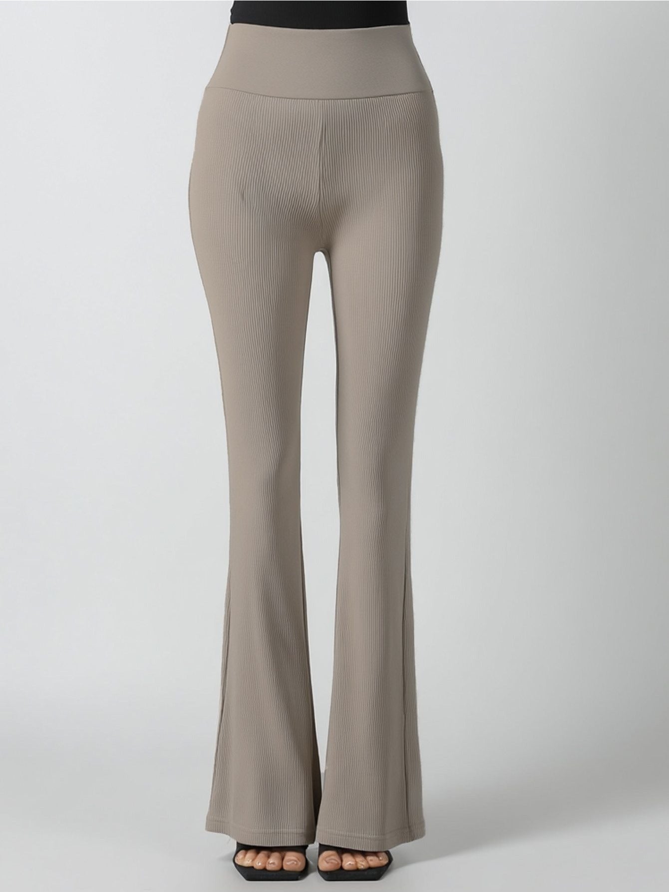 Women's Ribbed Knit High Waist Flare Pants Stretchy Butt-Lifting Slimming Casual Yoga Bell Bottoms