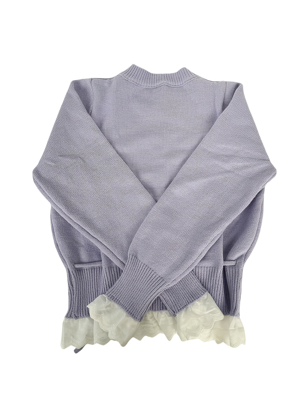 Women's Red Lace Trim Cardigan with Fitted Waist & Puff Sleeves - Cozy Machine-Washable Round Neck Sweater for Fall Winter Layering, Sweater Cardigan, Layering Piece, Crochet Texture, Textured Knitwear