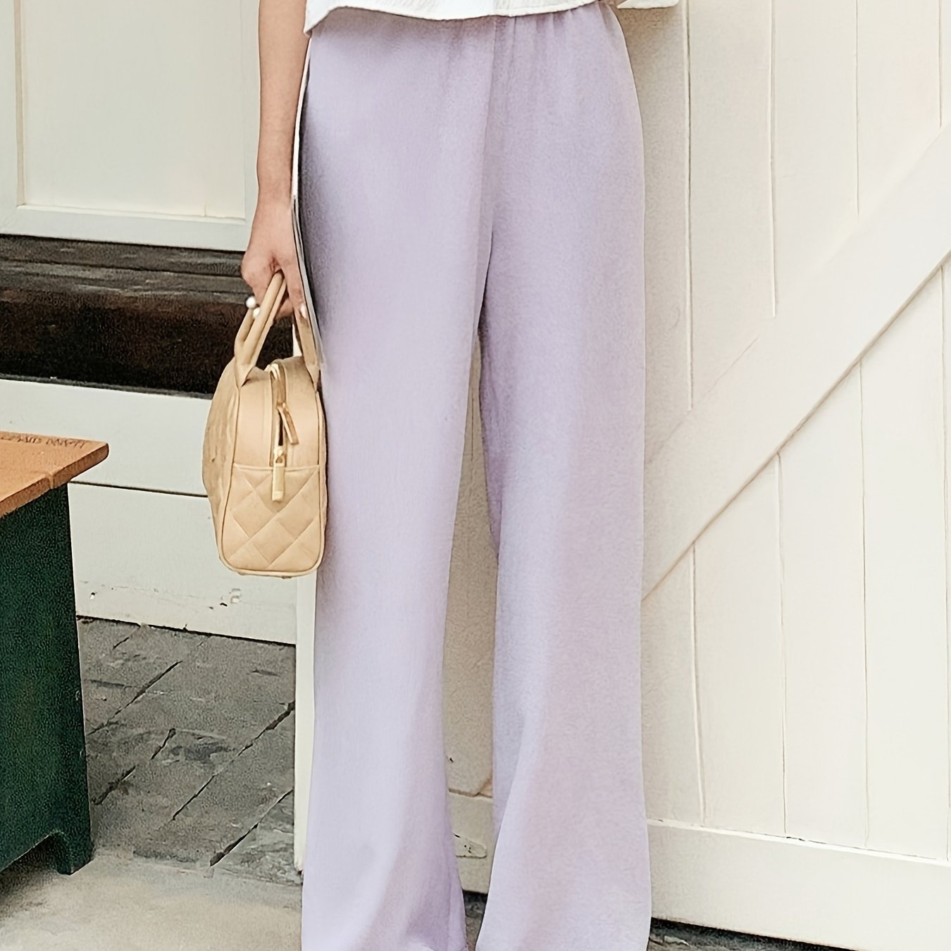 Women's Light Grey Straight-Leg Casual Pants - Non-Stretch Acetate Trousers with Pockets, Regular Fit Long Length for Spring\u002FFall, Versatile for Commuting & Casual Outings, Spring Fall Clothing, Minimalist Design, Practical Pockets