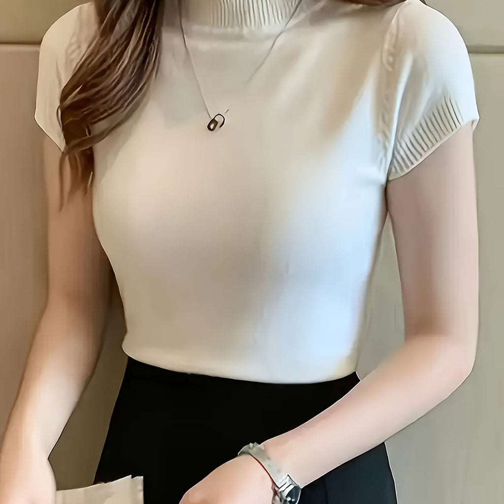 Women's Chic Sweater - Stretchy Office to Party Top, Non-See-Through Slim Fit Shirt for Spring\u002FSummer\u002FFall, Machine Washable Everyday & Formal Outfits, Seasonal Fashion, Highneck Design, Comfortable Wear