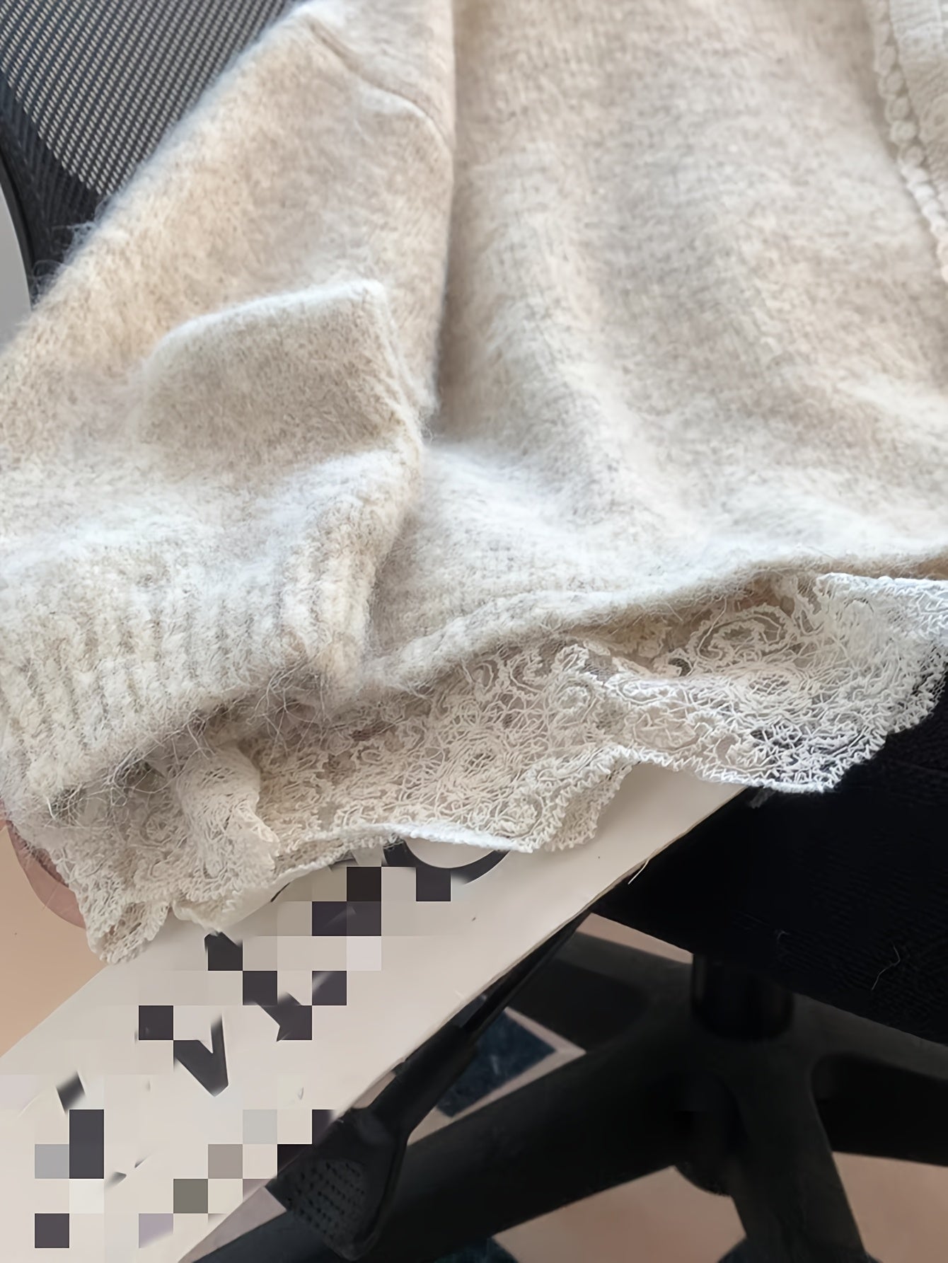 European and American Autumn-Winter New Fashion Heavy-Duty Contrast Lace Splicing Bow Mid-Length Sweater Pullover Jacket for Women