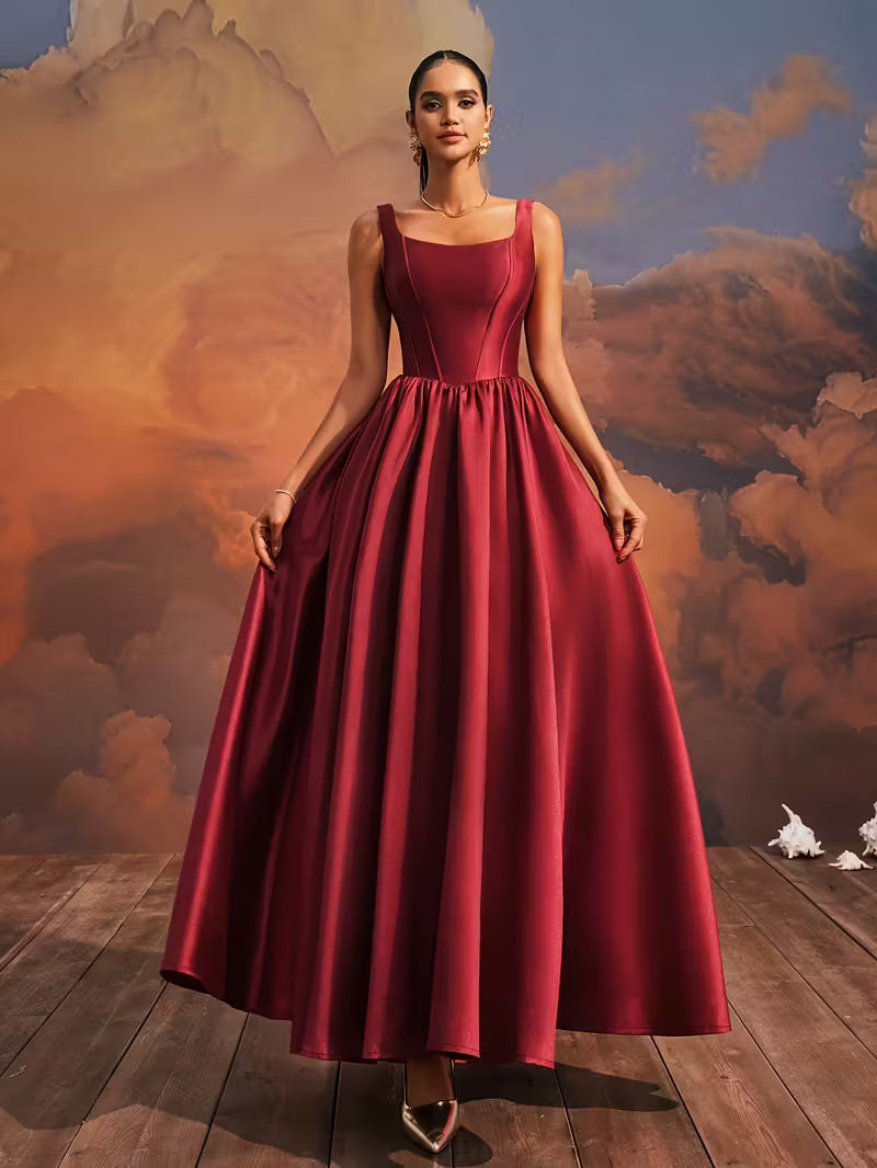 One Women's Sexy Evening Dress with Spaghetti Straps, Elegant A-Line Back Tie Design Long Gown for Ladies High Waist Tall Leg Lengthened Party Cocktail Ball Prom Fashion Holiday Graduation Vacation Date Night Wear