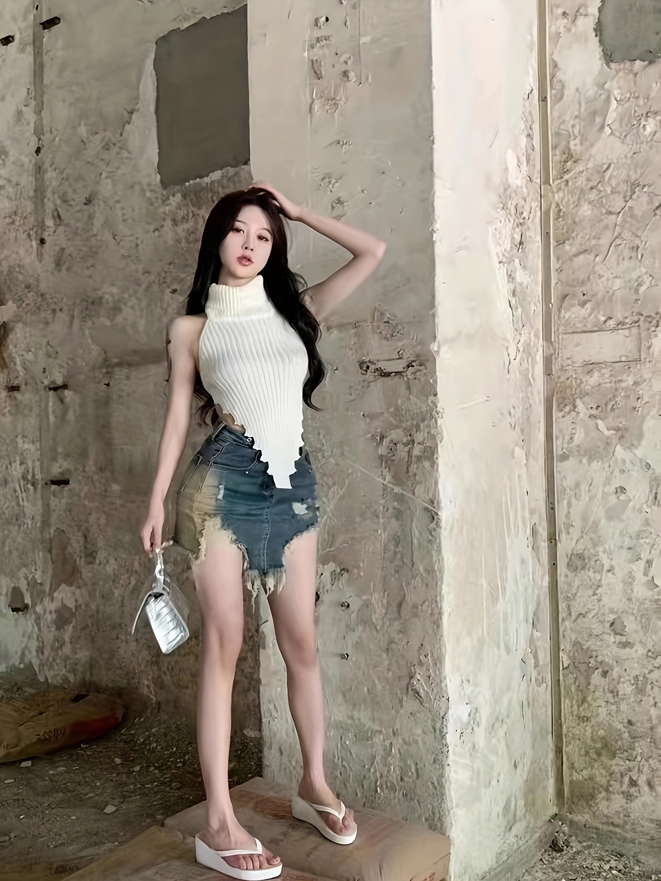 Women's Sexy Backless Sleeveless Top - High Neck Asymmetrical Hem Summer Pullover, Stretchy Solid Color Chic Shirt for Casual & Formal Outfits, Formal Attire, Highneck Pullover, Durable Fabric