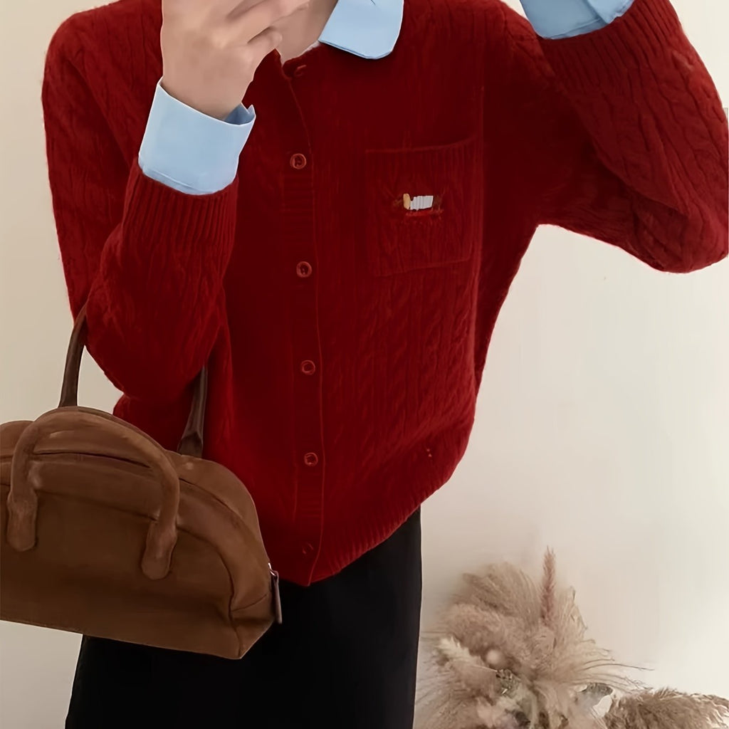 Korean-inspired Design Turtleneck Sweater Faux Two-piece Cardigan Women'S Autumn And Winter New Fashion Versatile Outerwear Long-sleeve Top