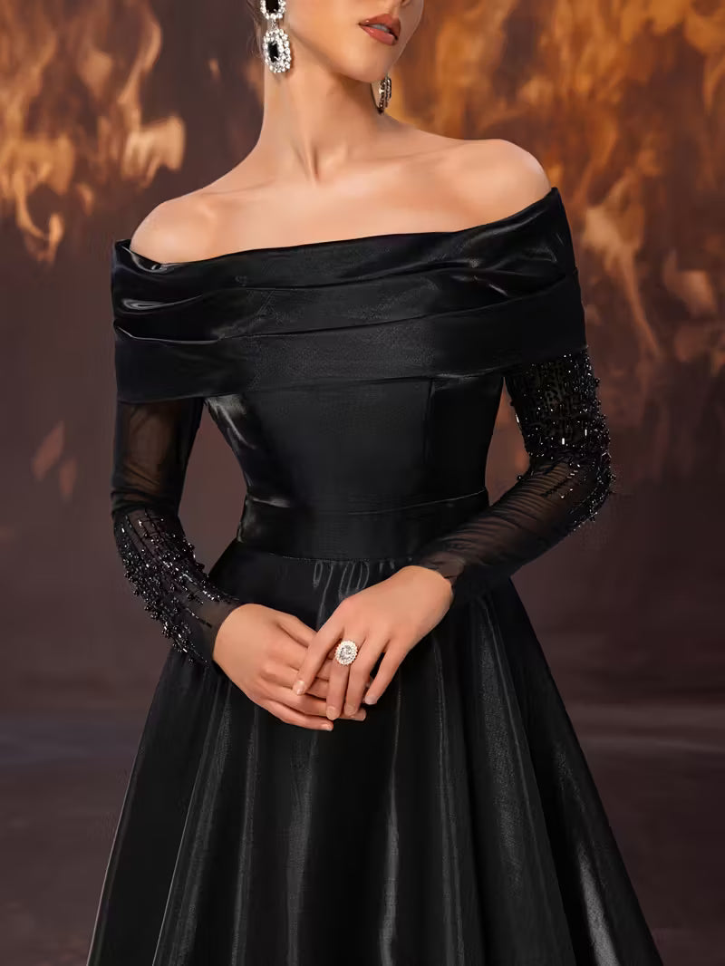 One-Shoulder/Off-the-Shoulder Evening Gown - Sparkling Beaded Ball Dress with Fitted Mermaid/Sweetheart Neckline, Hand Washable Party Wedding Prom Gown