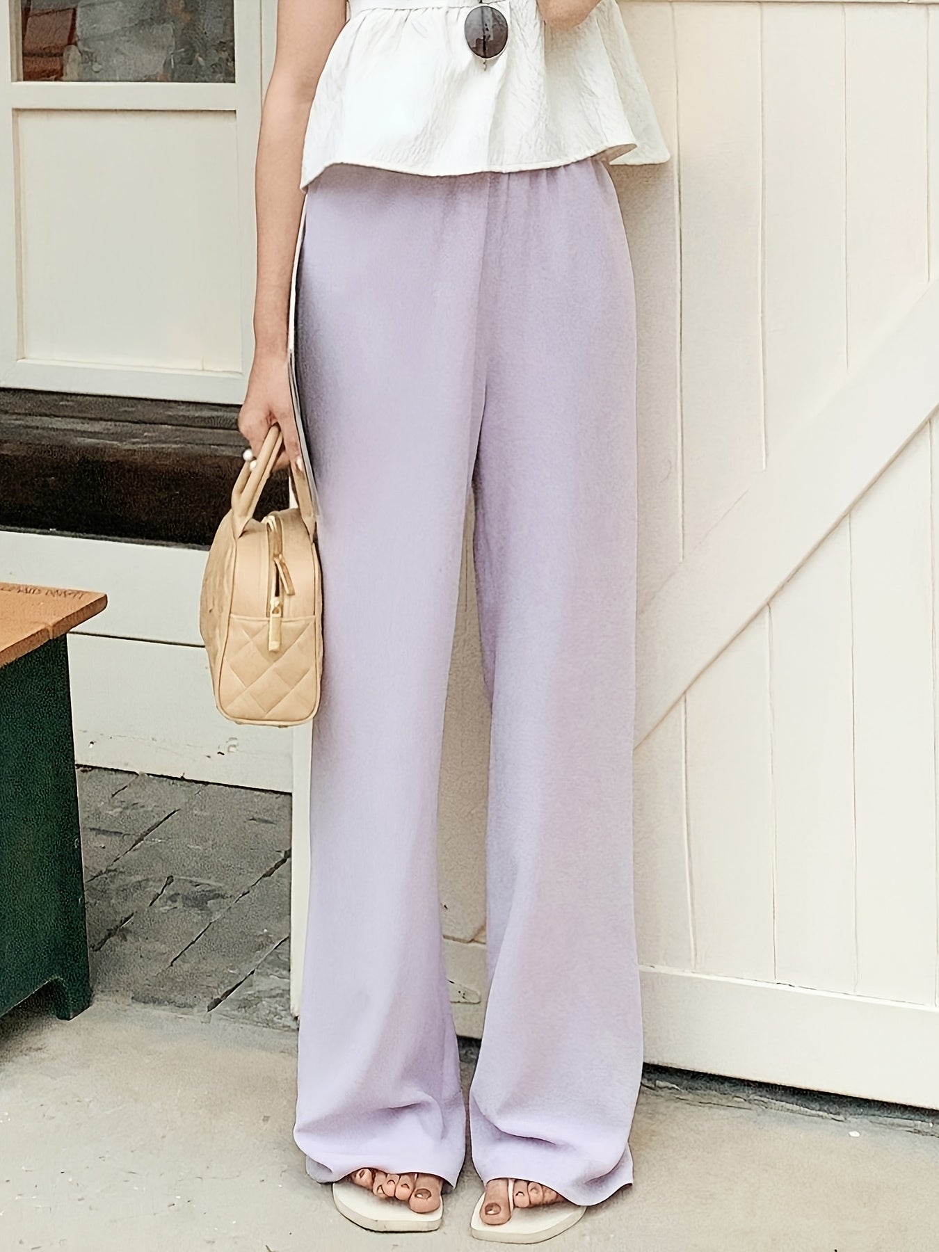 Women's Light Grey Straight-Leg Casual Pants - Non-Stretch Acetate Trousers with Pockets, Regular Fit Long Length for Spring\u002FFall, Versatile for Commuting & Casual Outings, Spring Fall Clothing, Minimalist Design, Practical Pockets