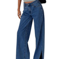 Women's Low-Rise Wide Leg Split Hem Jeans - Washed Denim Pants with Loose Fit, All-Season Casual Trousers, Machine Washable & Dry Cleanable (No Transparency) - Comfortable Wide Leg for Jeans Skirts\u002FOutfits (Stock Collection)