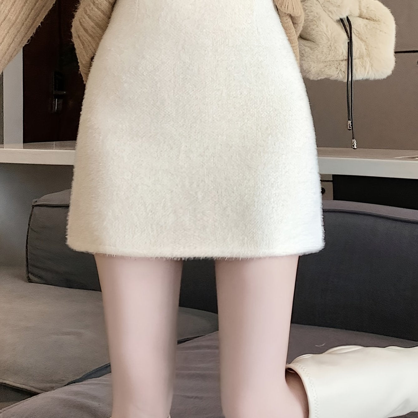 Women'S High-Waist A-Line Plush Skirt - Cozy Fleece-Lined, Solid Color, Casual Style for Fall\u002FWinter, Perfect for Petite Figures, Casual Winter Wear | Aline Skirt | Plush Fleece Skirt