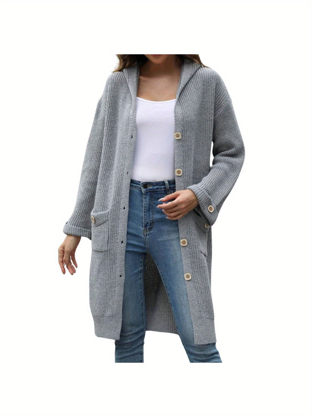 Women's V Neck Cardigan Loose Solid Color Sweater
