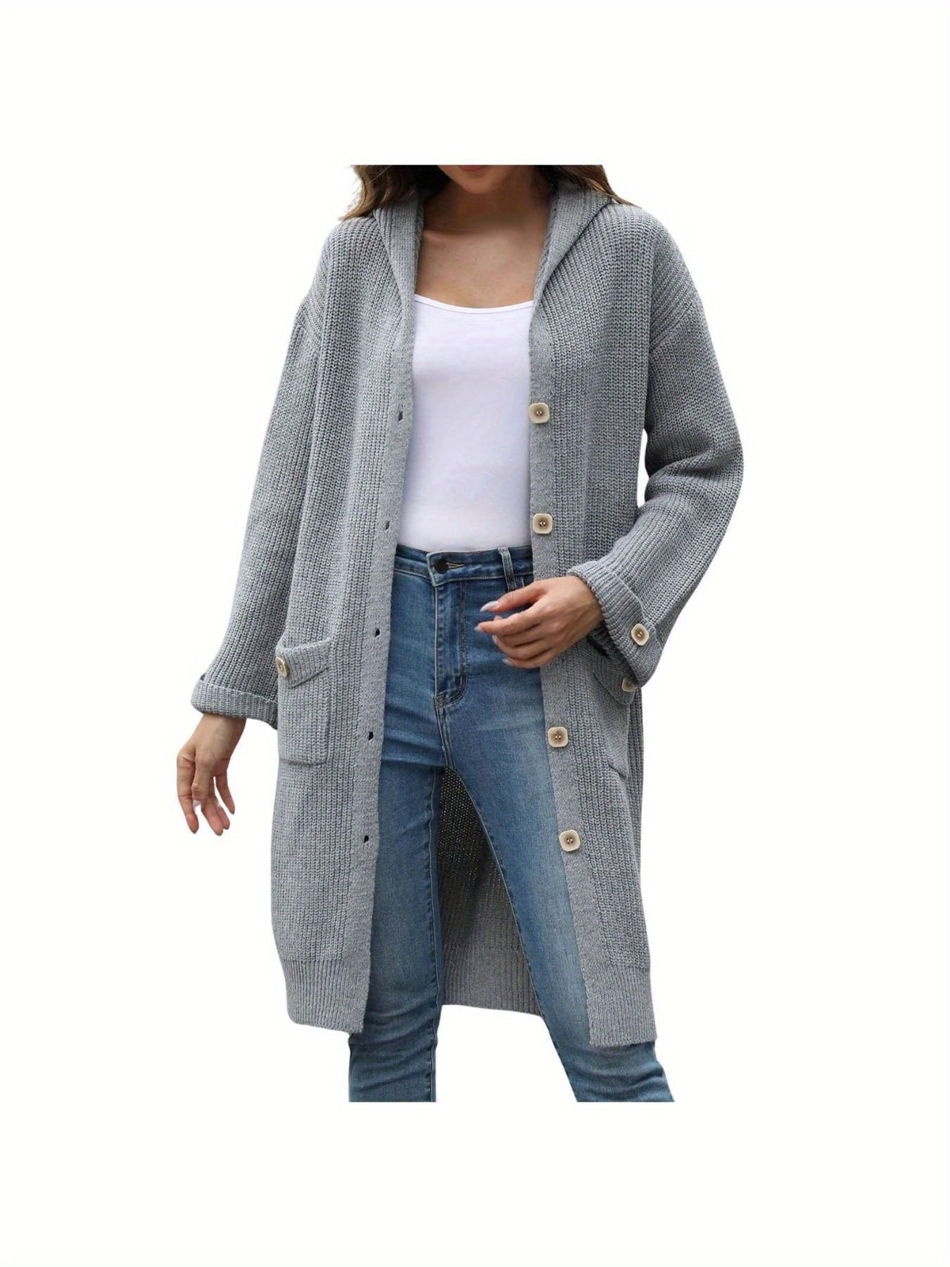 Women's V Neck Cardigan Loose Solid Color Sweater