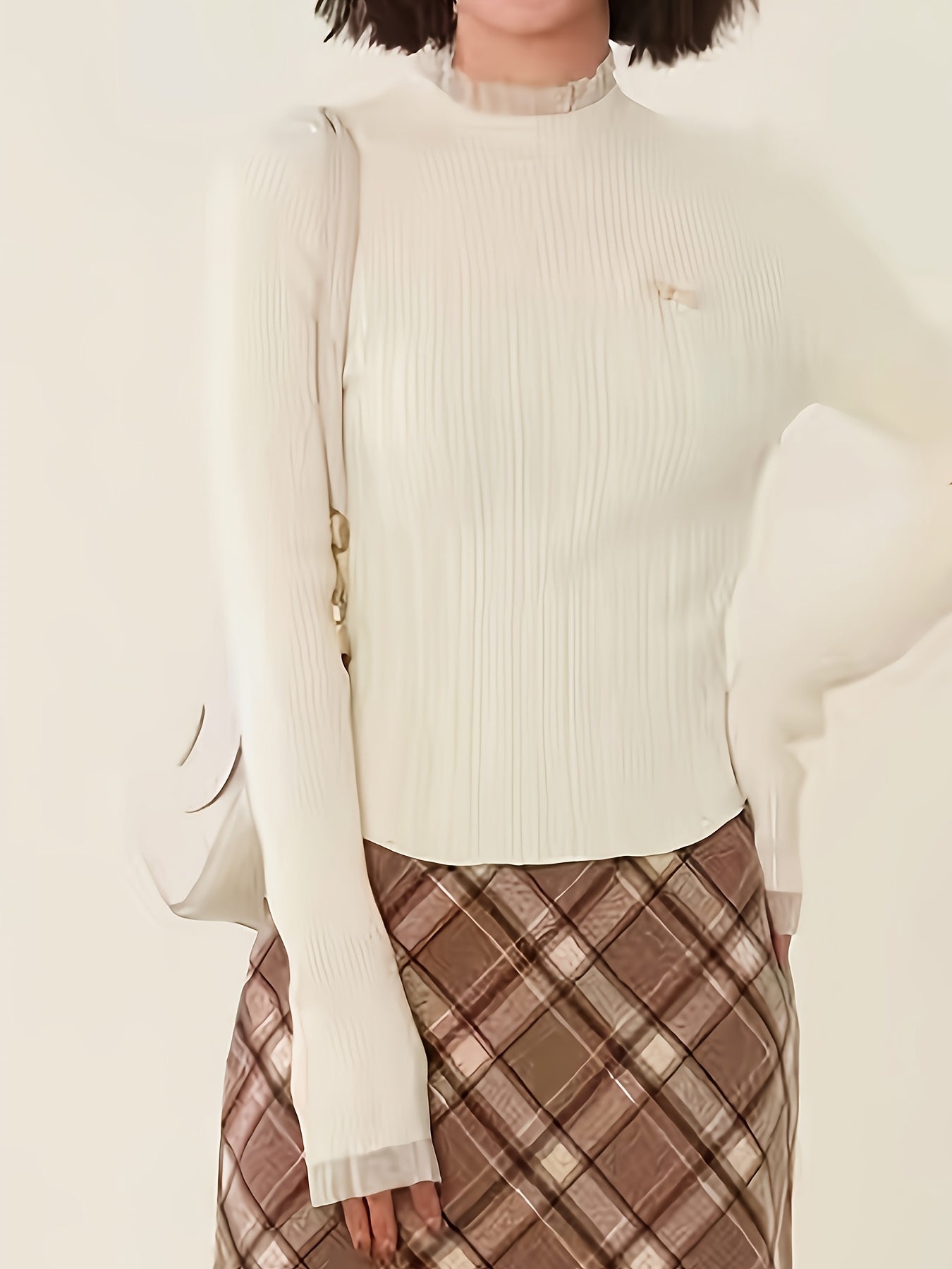 Women's Elegant Ribbed Knit Sweater - High Neck, Long Sleeve, Solid White, Slim Fit, Machine Washable, Polyester, All-Season Style, Ladies Sweaters