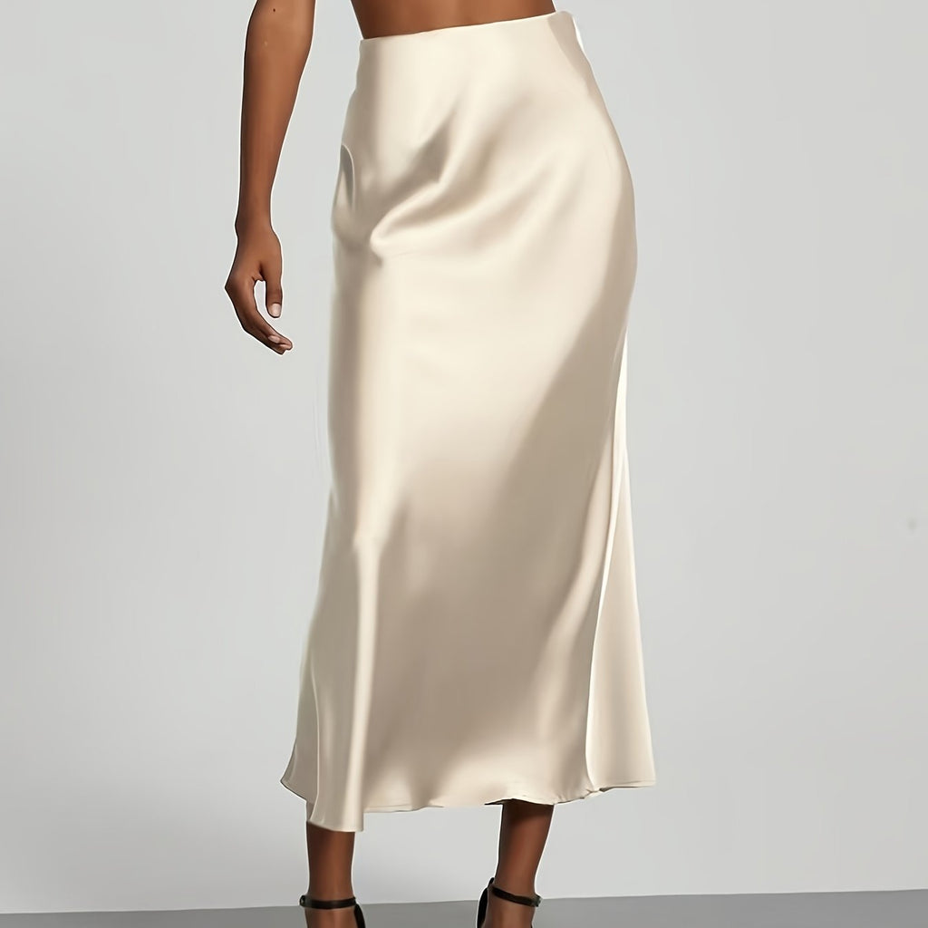 Women's High-Waisted Satin Skirt, Elegant Skirt for Vacation, Party, Birthday, Wedding Guest, Easter, Carnival, Christmas, Valentine's Day, Festive Occasions, Suitable for Outings, Commuting, Gatherings, and Social Events, All-Season Wear, Women's