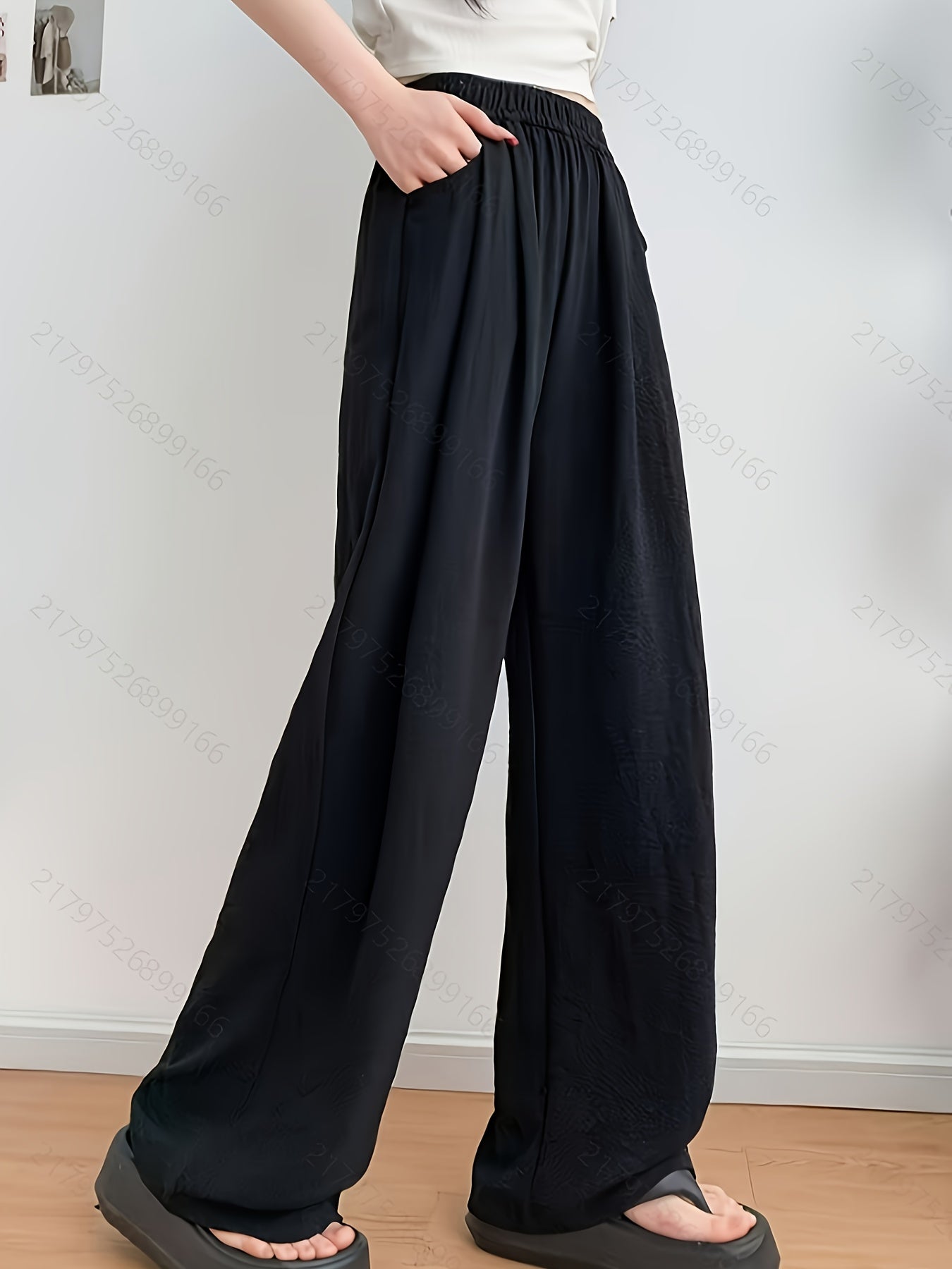 Slant Pockets Wide Leg Pants, Casual Loose Pants For Spring & Summer, Women's Clothing