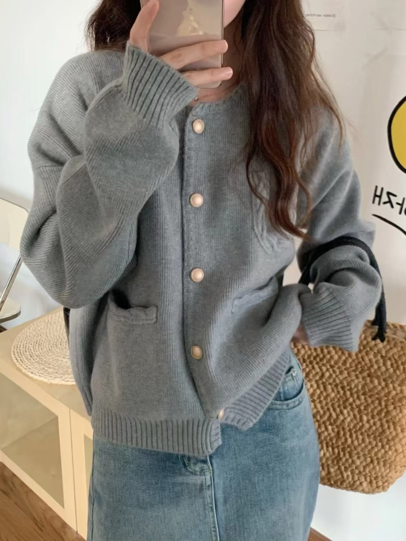 Women'S Elegant Round-Neck Sweater Coat - Soft Warm Winter Jacket with Pockets, Long Sleeve Solid Color Petite-Friendly Design for Fall & Winter, Casual to Semi-Formal Outfits (\u002FNavy) - Versatile Layering Piece for Everyday & Special Occasions