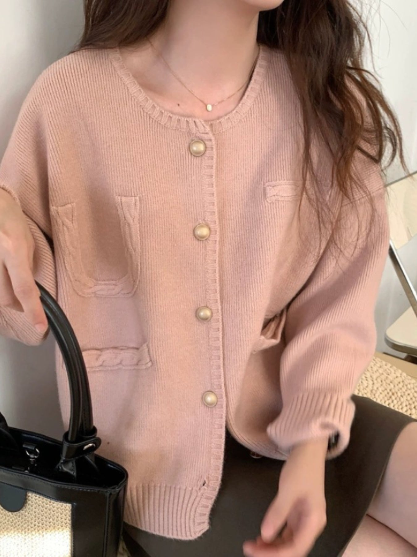 Women'S Elegant Round-Neck Sweater Coat - Soft Warm Winter Jacket with Pockets, Long Sleeve Solid Color Petite-Friendly Design for Fall & Winter, Casual to Semi-Formal Outfits (\u002FNavy) - Versatile Layering Piece for Everyday & Special Occasions