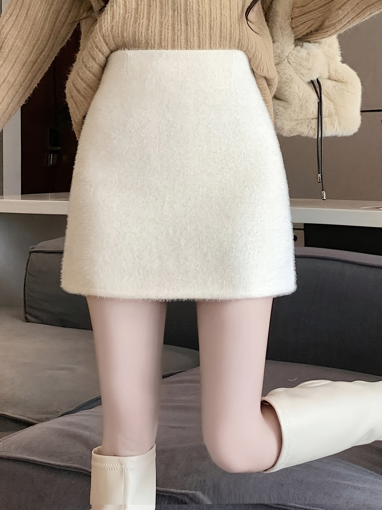 Women'S High-Waist A-Line Plush Skirt - Cozy Fleece-Lined, Solid Color, Casual Style for Fall\u002FWinter, Perfect for Petite Figures, Casual Winter Wear | Aline Skirt | Plush Fleece Skirt