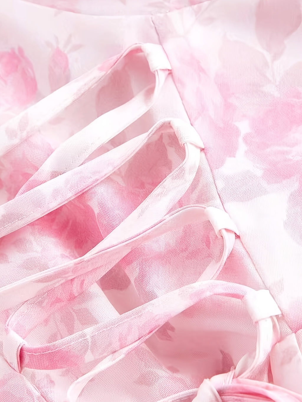 Women'S Elegant French Floral Print A-Line Maxi Dress with Spaghetti Strap & Waist Tie Belt - Pink & Floral Print Long Formal & Casual Evening Gown, Machine Washable For Parties, Office, Casual Attire - Spring\u002Ffall\u002Fsummer Seasonal Wear