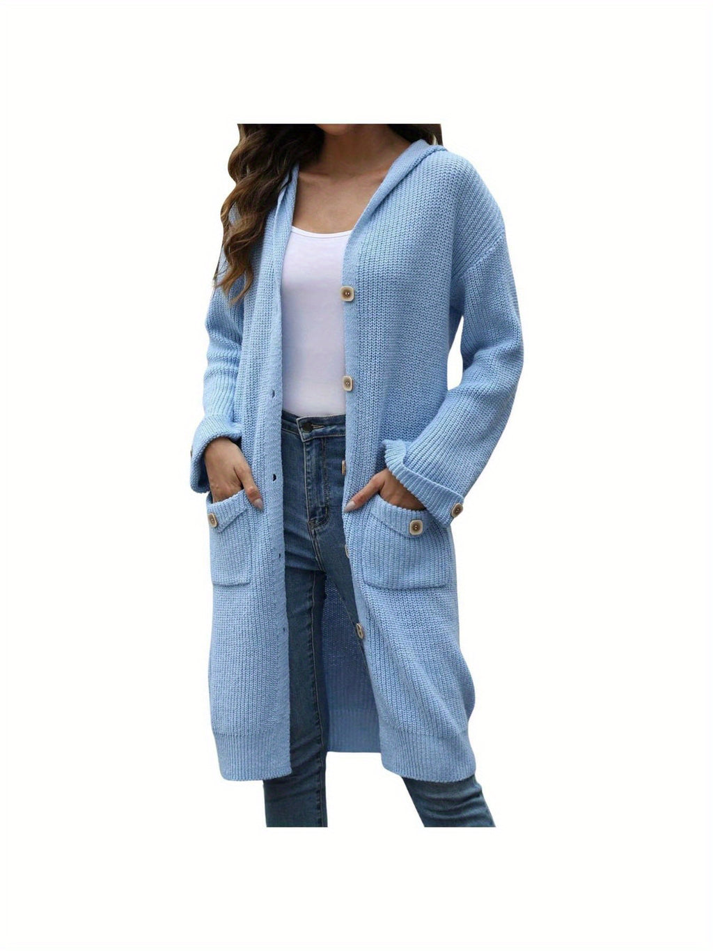 Women's V Neck Cardigan Loose Solid Color Sweater
