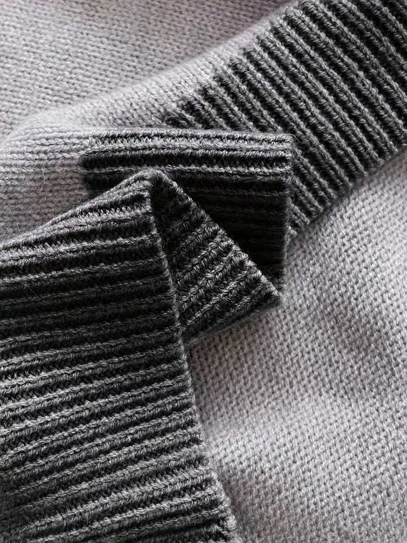 Women'S Elegant Beige Brown Gray Horizontal Striped Sweater Jacket - Soft Round Neck Long Sleeve All-Season Blazer, Cozy Casual to Dressy Tunic Top, Versatile Blazer for Everyday & Formal Wear, Hand Wash/Dry Clean