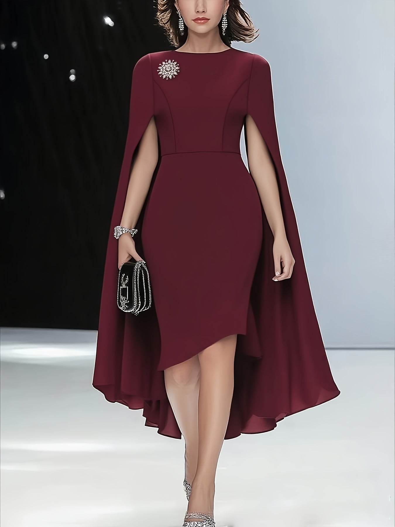 Women'S Elegant Solid Brown Dress with Puff Sleeves & Zipper Back - Round Neck, Flared Hem, All-Season Versatile Formal & Casual Outfits, Chic Office Attire, Comfortable Fabric