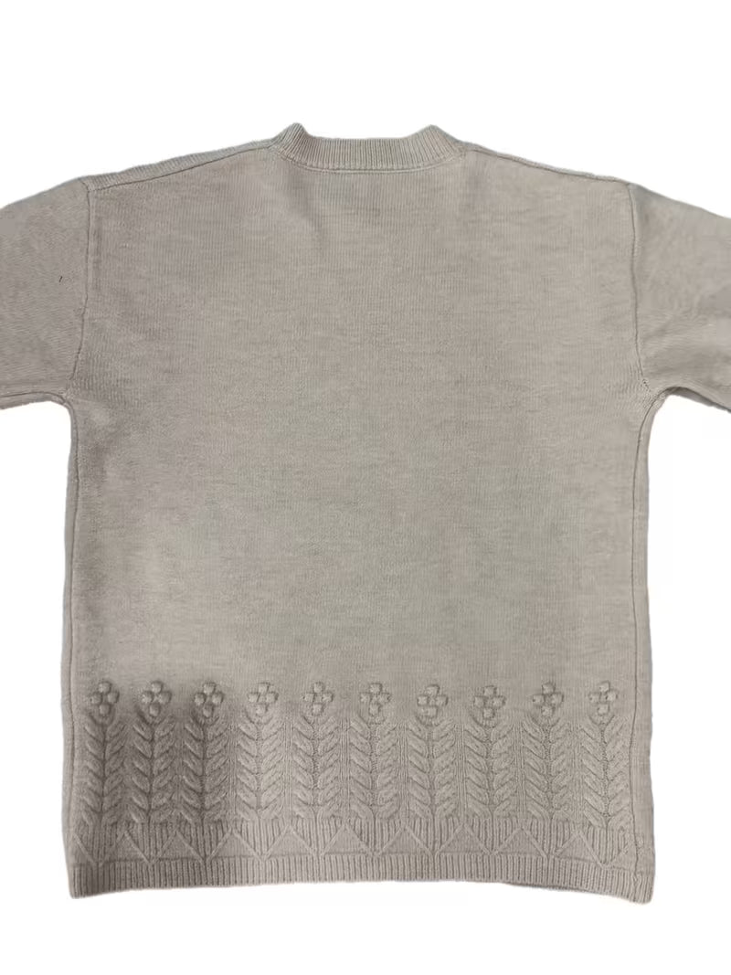 100% WOOL Women'S Elegant Sweater | Soft Long Sleeve Pullover with Round Neck, Neutral Tones, Button Details - Cozy Fall/Winter Sweater for Everyday & Formal Outfits