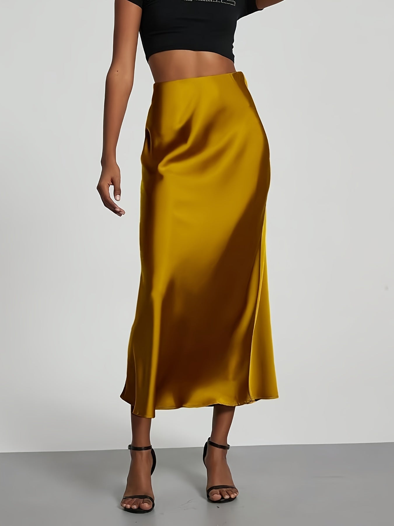 Women's High-Waisted Satin Skirt, Elegant Skirt for Vacation, Party, Birthday, Wedding Guest, Easter, Carnival, Christmas, Valentine's Day, Festive Occasions, Suitable for Outings, Commuting, Gatherings, and Social Events, All-Season Wear, Women's