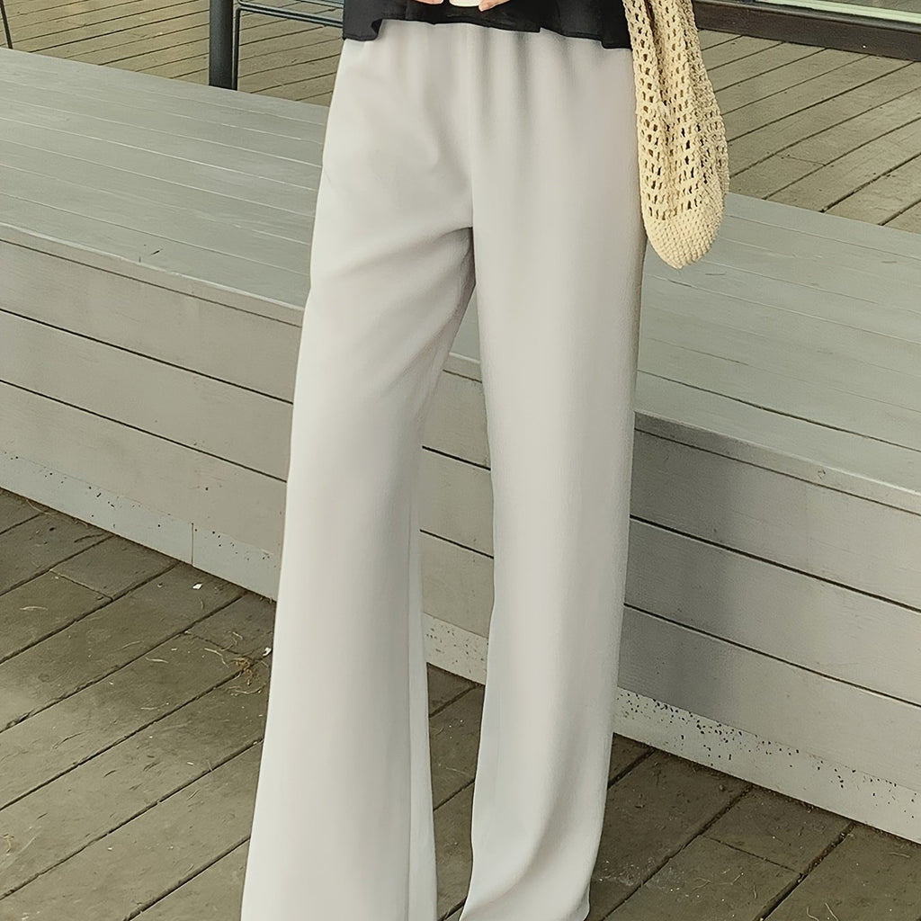 Women's Light Grey Straight-Leg Casual Pants - Non-Stretch Acetate Trousers with Pockets, Regular Fit Long Length for Spring\u002FFall, Versatile for Commuting & Casual Outings, Spring Fall Clothing, Minimalist Design, Practical Pockets