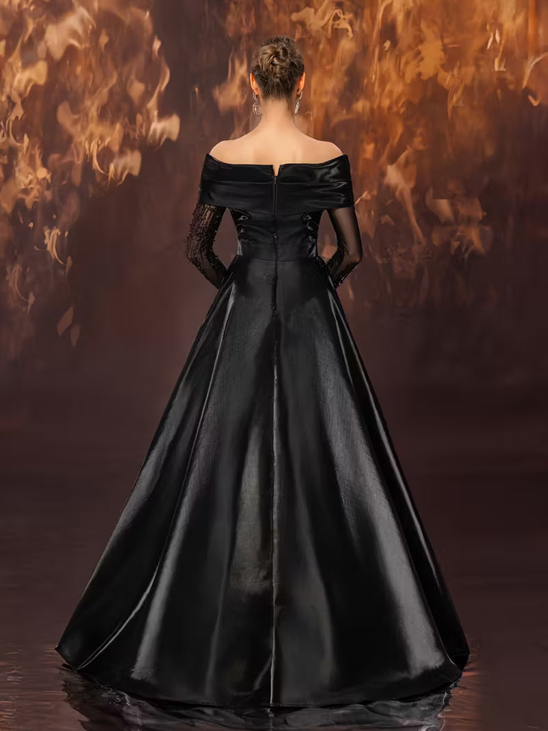 One-Shoulder/Off-the-Shoulder Evening Gown - Sparkling Beaded Ball Dress with Fitted Mermaid/Sweetheart Neckline, Hand Washable Party Wedding Prom Gown