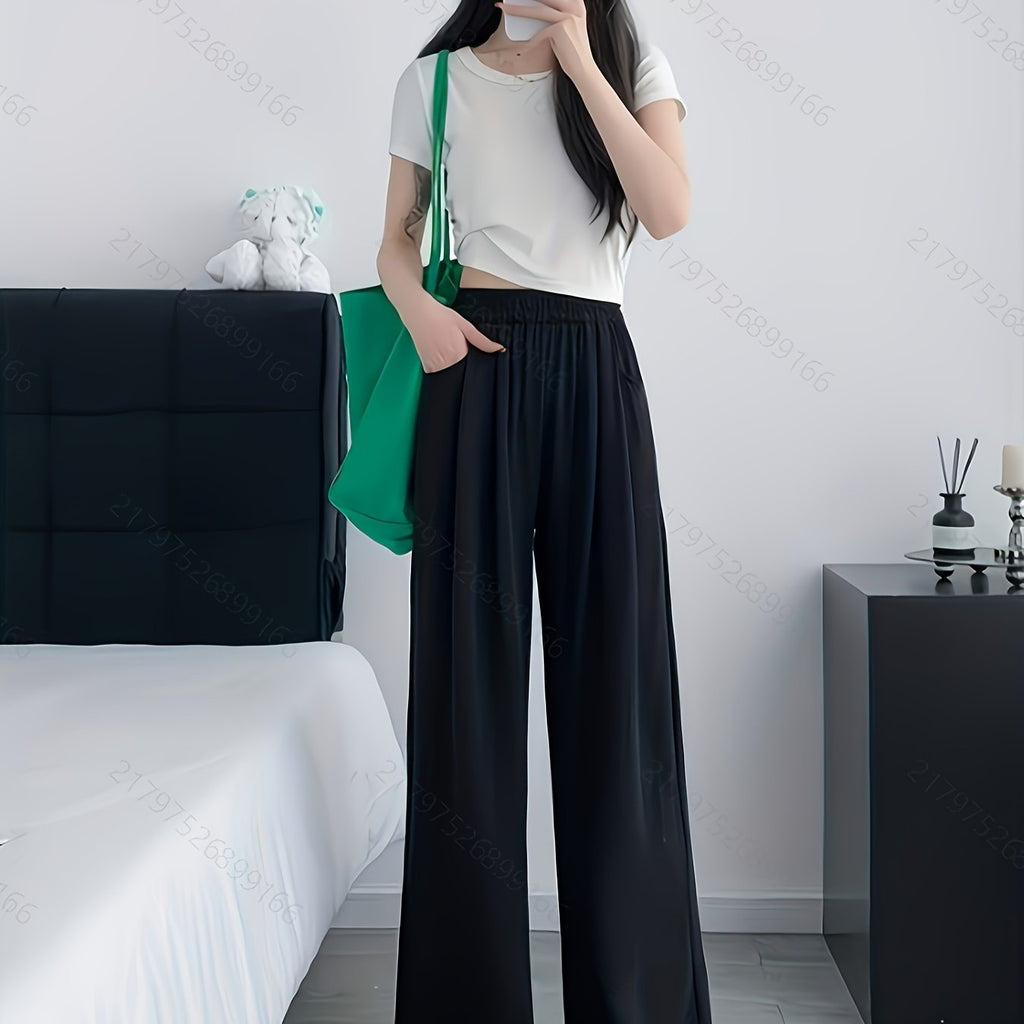 Slant Pockets Wide Leg Pants, Casual Loose Pants For Spring & Summer, Women's Clothing