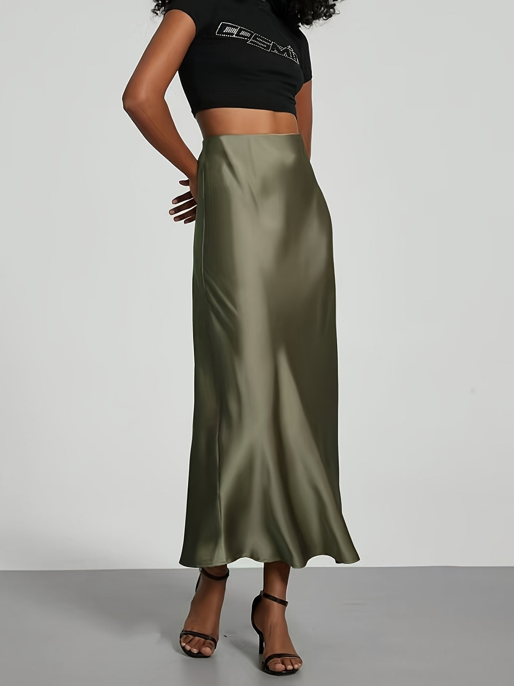 Women's High-Waisted Satin Skirt, Elegant Skirt for Vacation, Party, Birthday, Wedding Guest, Easter, Carnival, Christmas, Valentine's Day, Festive Occasions, Suitable for Outings, Commuting, Gatherings, and Social Events, All-Season Wear, Women's