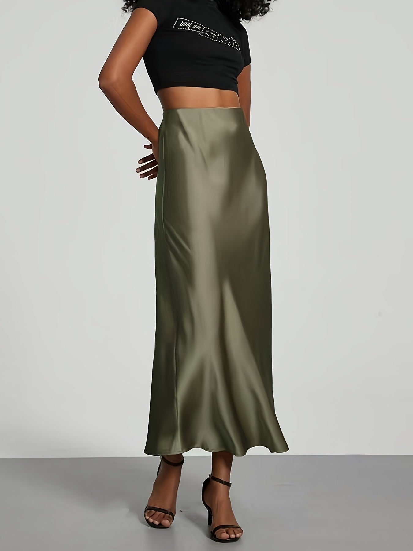 Women's High-Waisted Satin Skirt, Elegant Skirt for Vacation, Party, Birthday, Wedding Guest, Easter, Carnival, Christmas, Valentine's Day, Festive Occasions, Suitable for Outings, Commuting, Gatherings, and Social Events, All-Season Wear, Women's