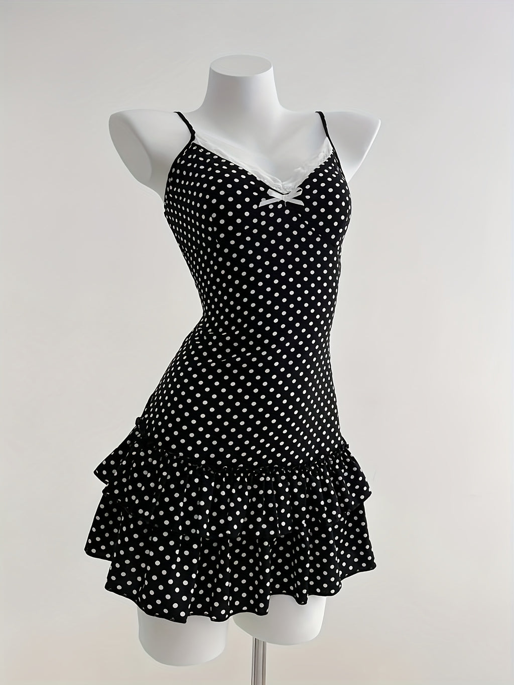 Women'S & Polka Dot Sleeveless Mini Dress with Bow Detail & Ruffled Hem - A-Line Casual Summer Dress for Vacation, Beach, Casual Attire - Lightweight Breathable Spring\u002FSummer Outfit