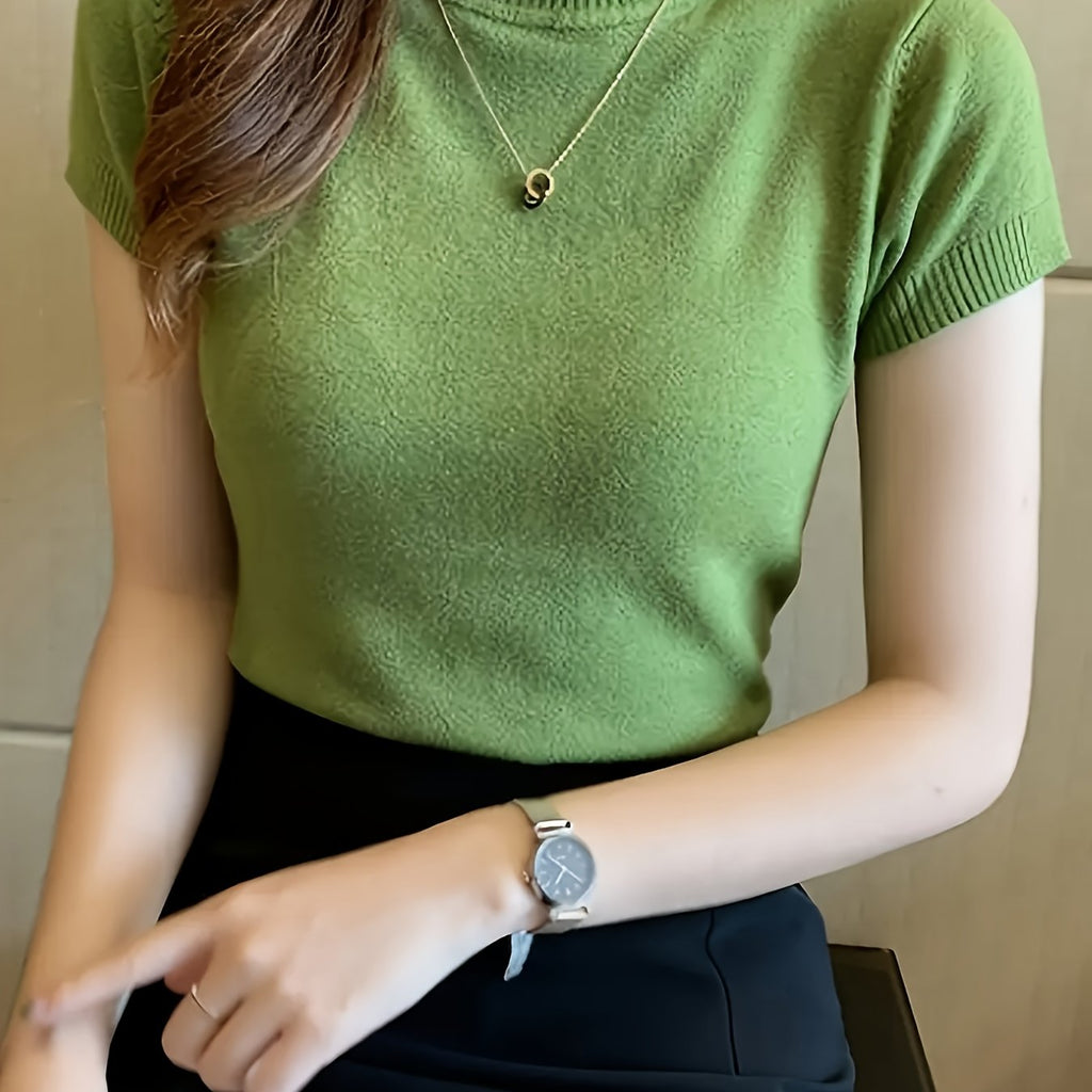 Women's Chic Sweater - Stretchy Office to Party Top, Non-See-Through Slim Fit Shirt for Spring\u002FSummer\u002FFall, Machine Washable Everyday & Formal Outfits, Seasonal Fashion, Highneck Design, Comfortable Wear