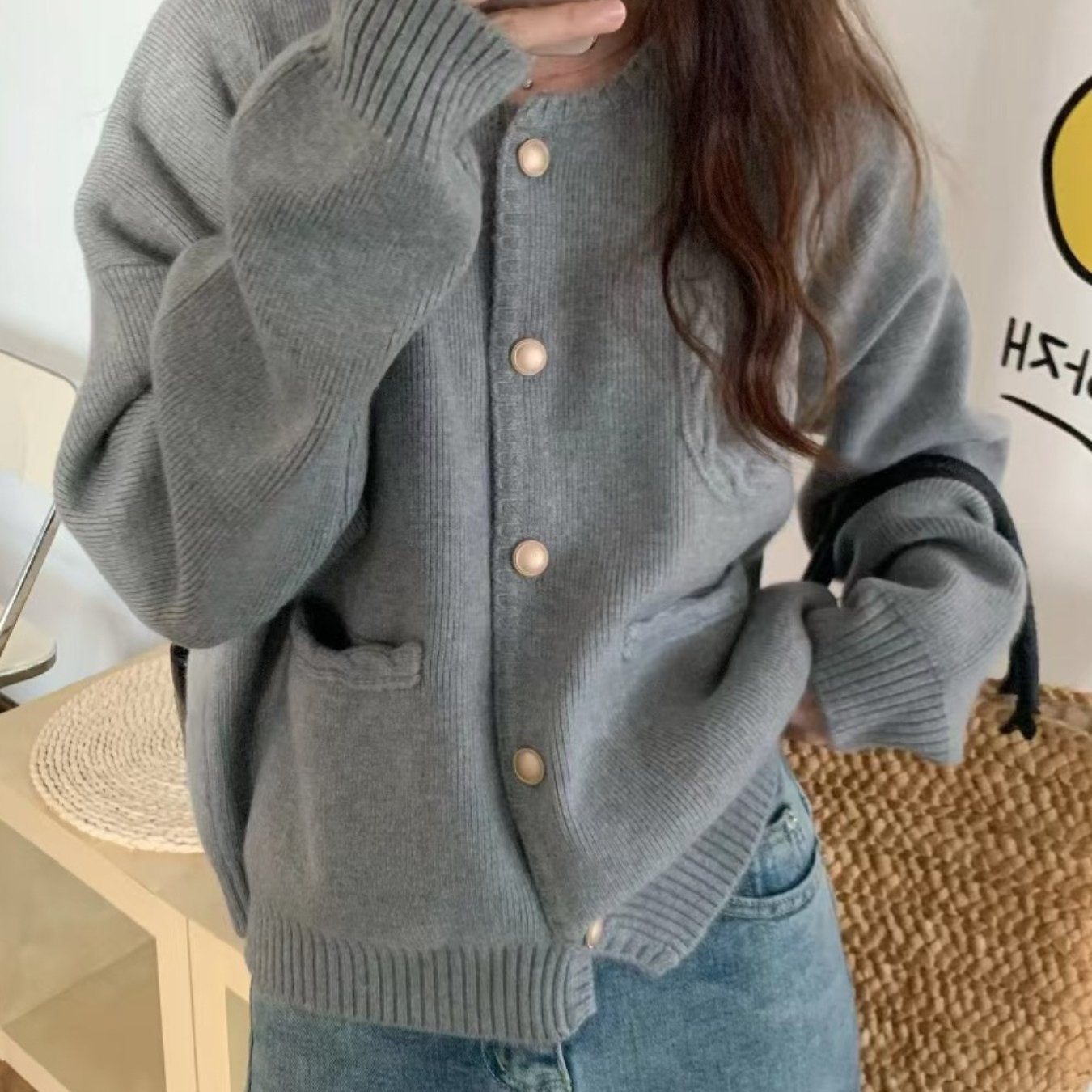 Women'S Elegant Round-Neck Sweater Coat - Soft Warm Winter Jacket with Pockets, Long Sleeve Solid Color Petite-Friendly Design for Fall & Winter, Casual to Semi-Formal Outfits (\u002FNavy) - Versatile Layering Piece for Everyday & Special Occasions