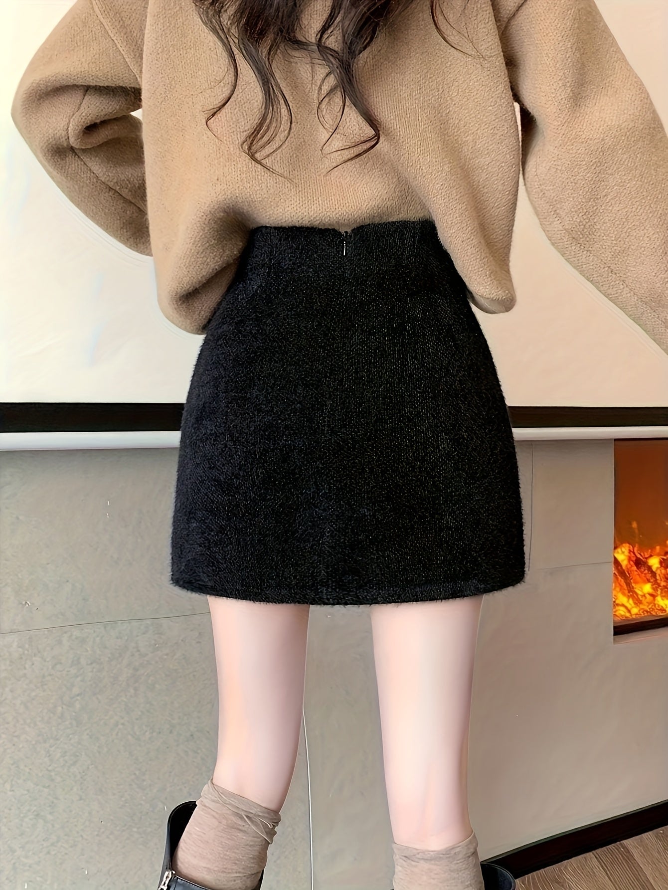 Women'S High-Waist A-Line Plush Skirt - Cozy Fleece-Lined, Solid Color, Casual Style for Fall\u002FWinter, Perfect for Petite Figures, Casual Winter Wear | Aline Skirt | Plush Fleece Skirt